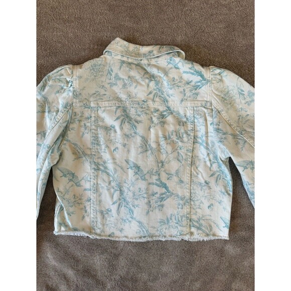 ELIE TAHARI Antique Floral Printed Raw Hem Denim Jacket White Size M - Picture 16 of 16